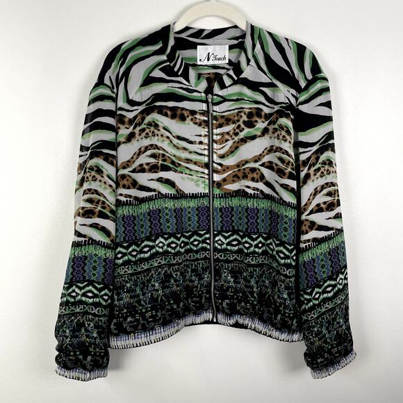 Vintage N Touch Full Zip Jacket Women XLP Green Funky Abstract Print Silky Retro - Picture 8 of 13